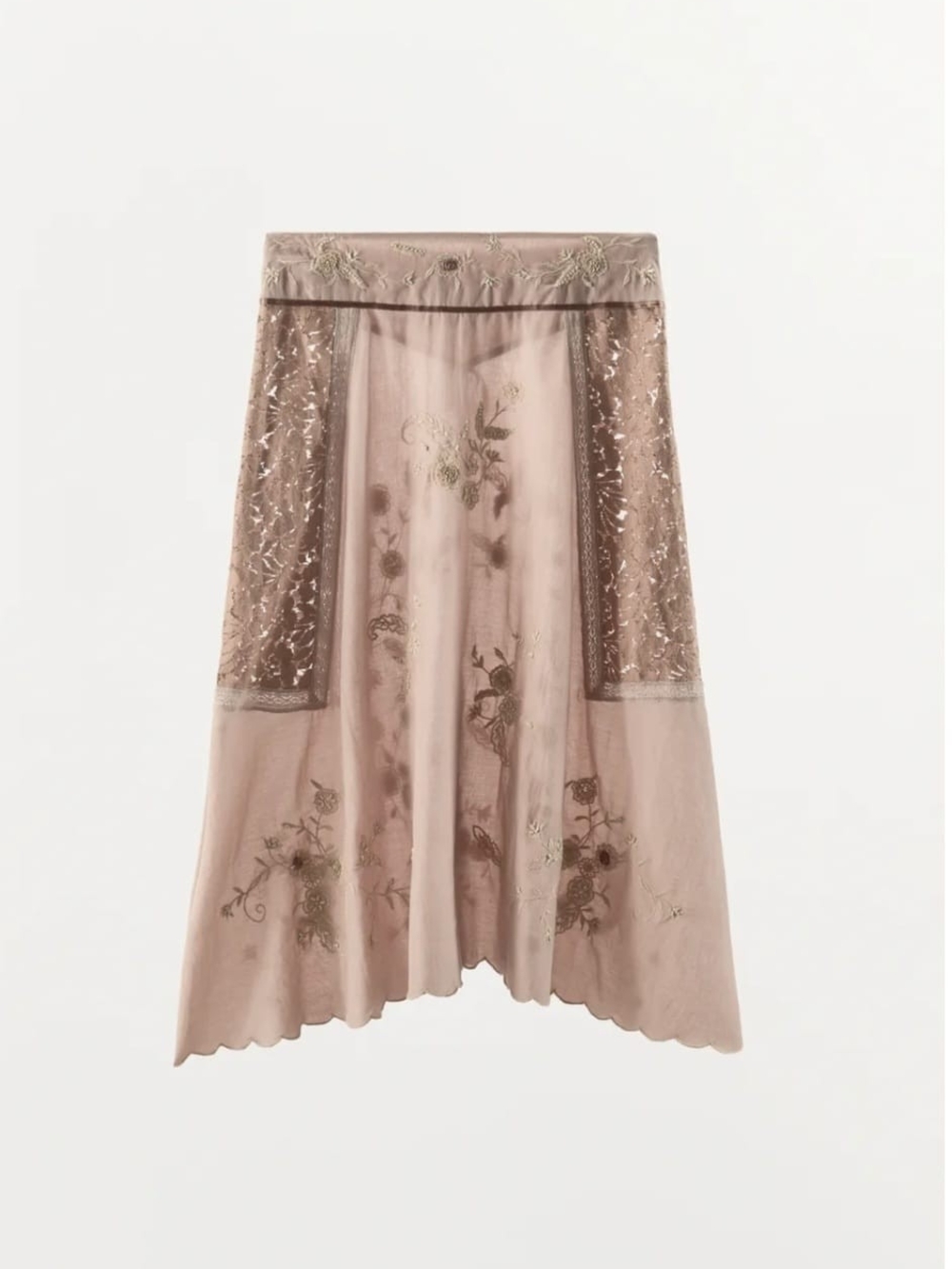 Zara Limited Edition Embroidered Floral & Lace Midi Skirt - Blush Pink - Picture 5 of 6